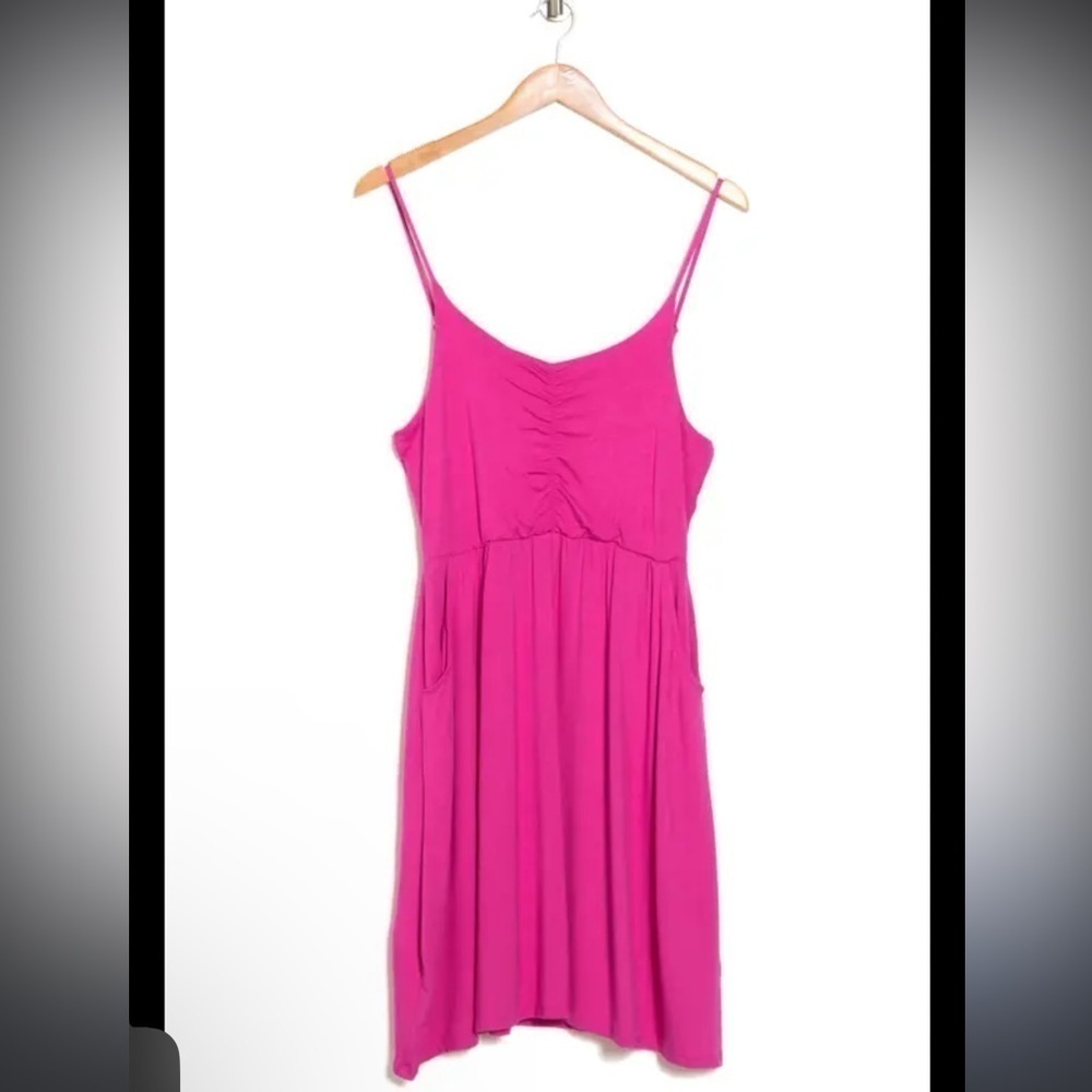 Velvet Torch Pink Knit Tank Dress in Fuchsia with pockets